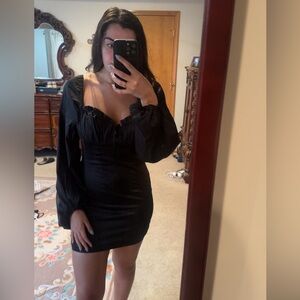 Black Bell Sleeve Tight Mini Dress